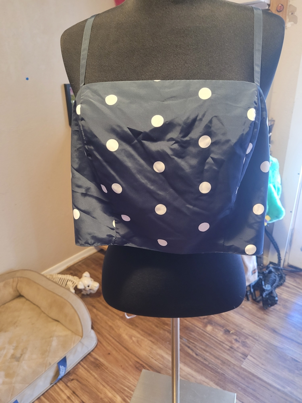 Polka Dot Satin Crop Top - Navy with Light Pink Dots